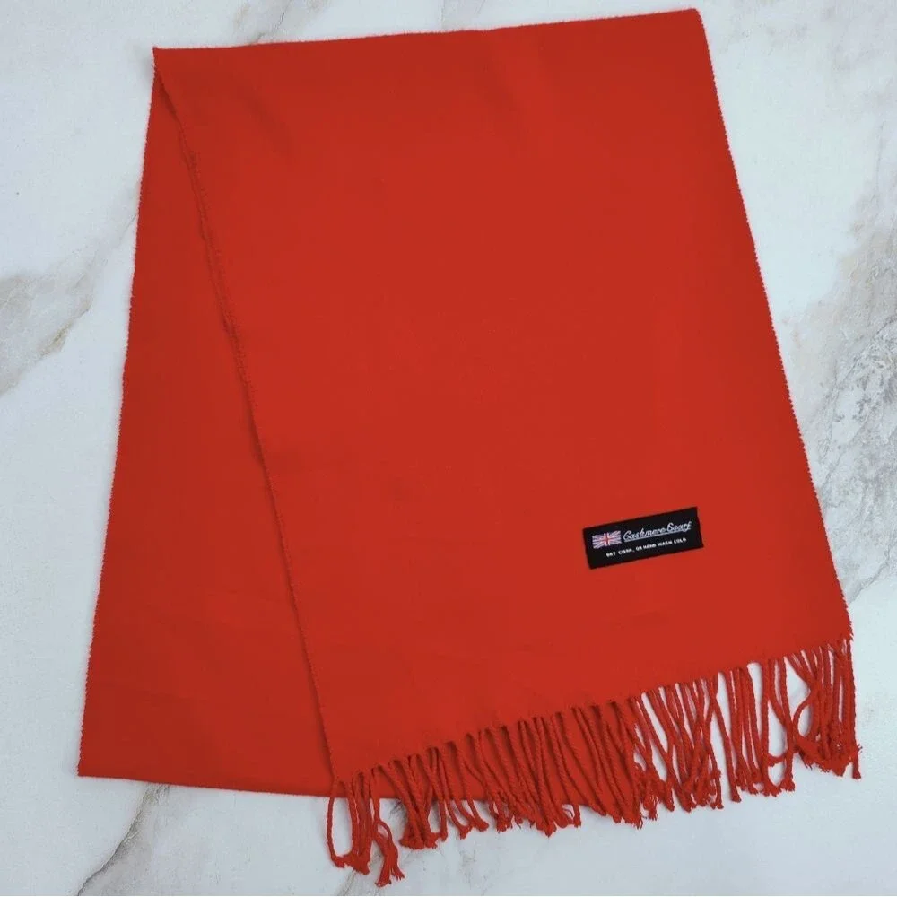 Unbranded Unisex Cashmere Scarf Wrap Bright Red 12”x37”